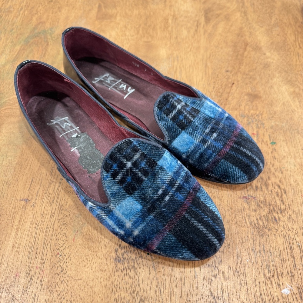 French Sole FS New York Plaid Velvet Flats Womens 9 Blue
